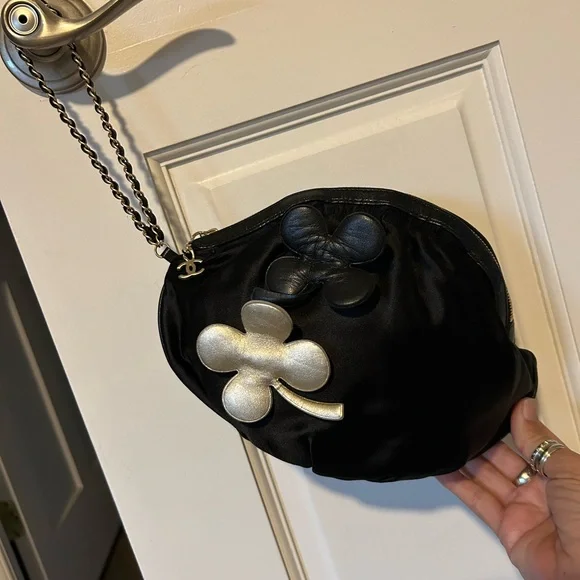 Chanel Four Leaf Clover Satin clutch/wristlet bag Limited Listing! - Picture 1 of 12